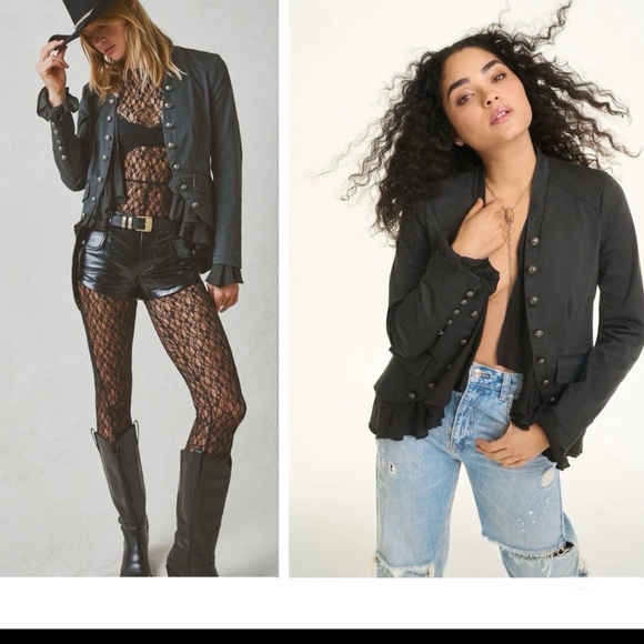 Women's Free People Ruffles Jacket. Black. - Picture 2 of 12